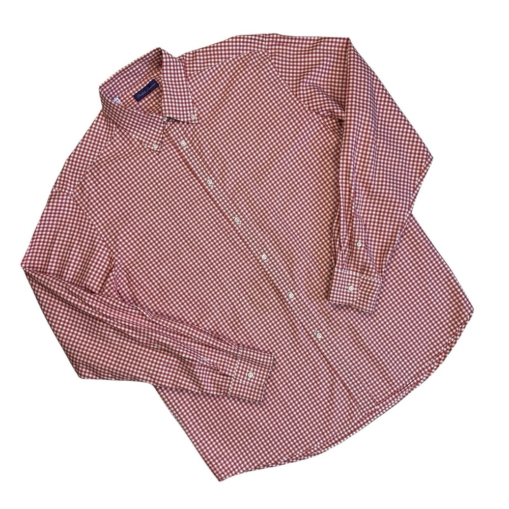 Ralph Lauren Purple Label Button Shirt Checkered Men XL Red White Luxury Regency